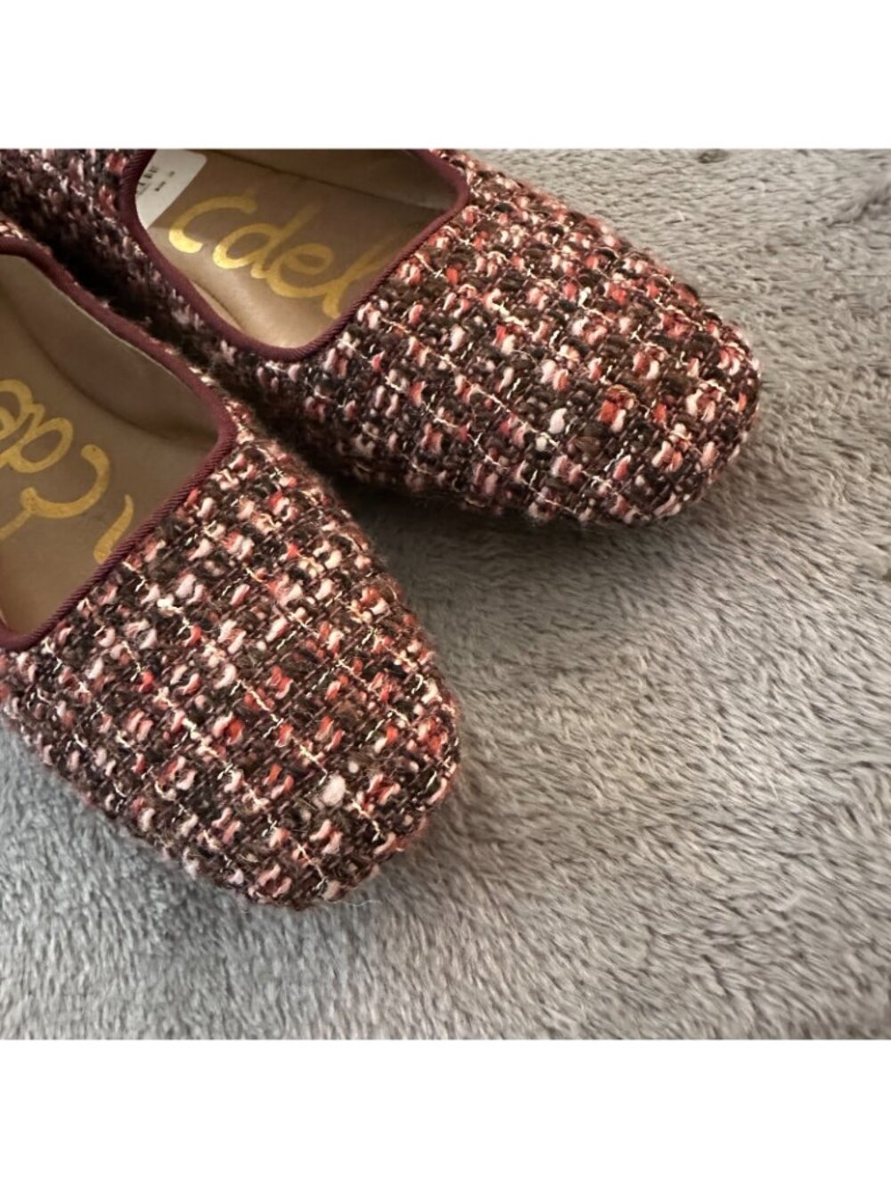 Sam Edelman Michaela Mary Jane Tweed Boucle Flats Women's 8 Shoes Brown Red - Picture 3 of 6